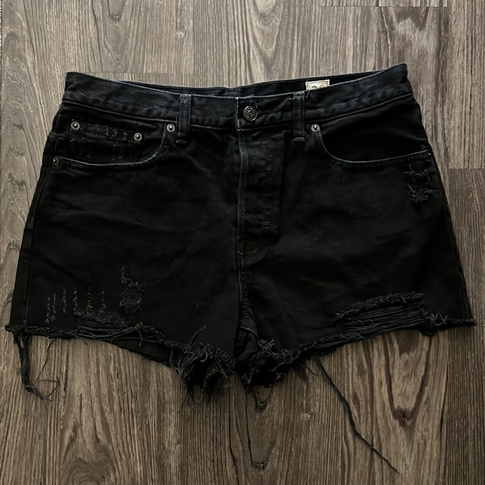 Free People Sofia Black Distressed Denim Shorts